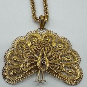 Elegant Gold Peacock Pendant Necklace